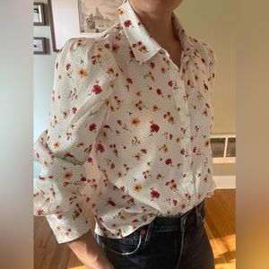 Forever 21 Floral Puffed Sleeve Blouse in Cream